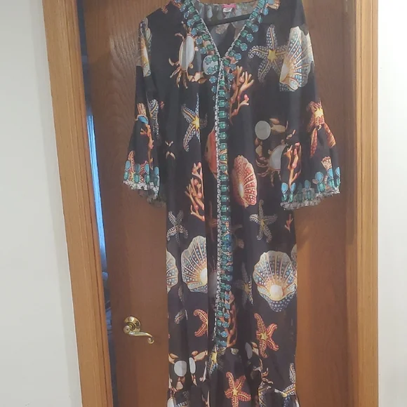 RANEES STARFISH RUFFLE DUSTER IN BLACK; One Size Fits Most,Size:Os P - Picture 5 of 12